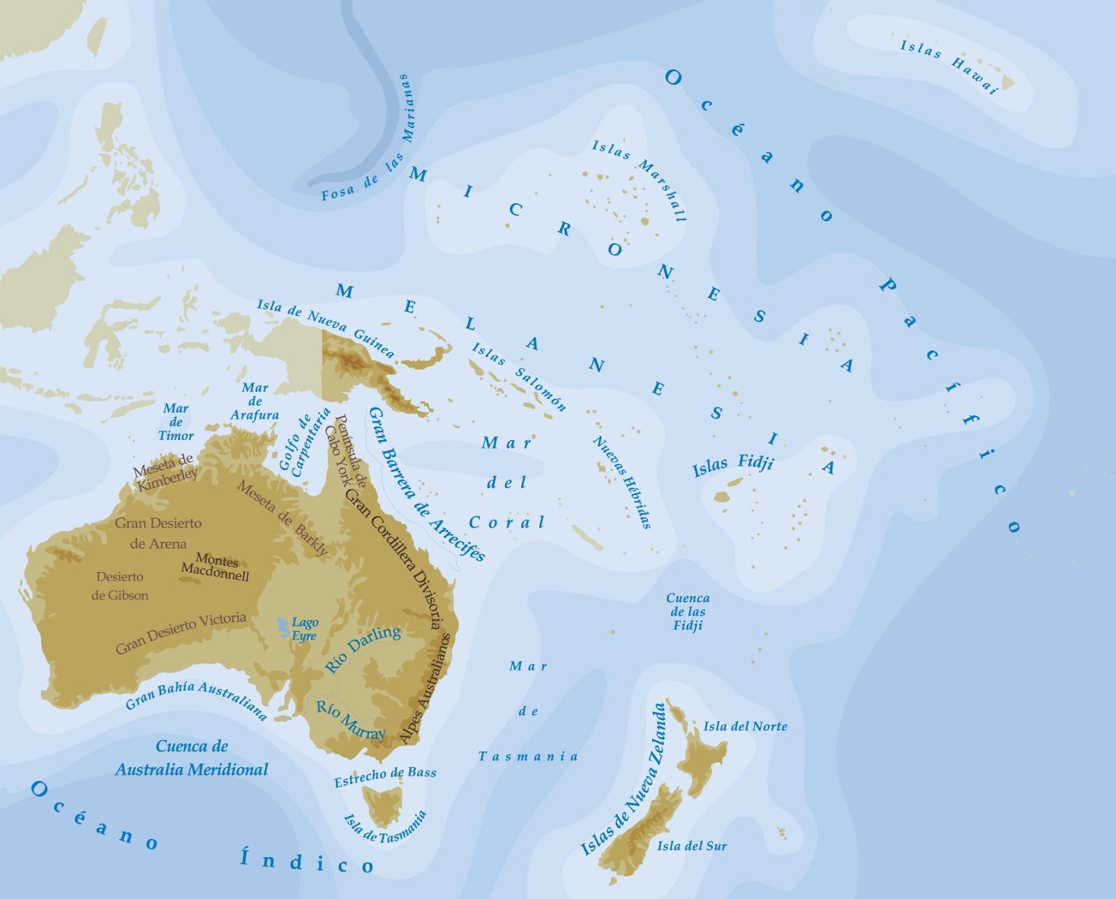 Mapas de Oceanía para imprimir.